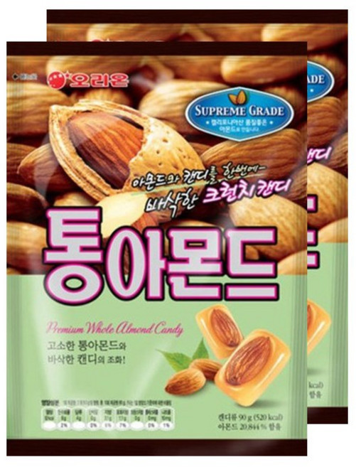 오리온 통아몬드 캔디, 90g, 2개