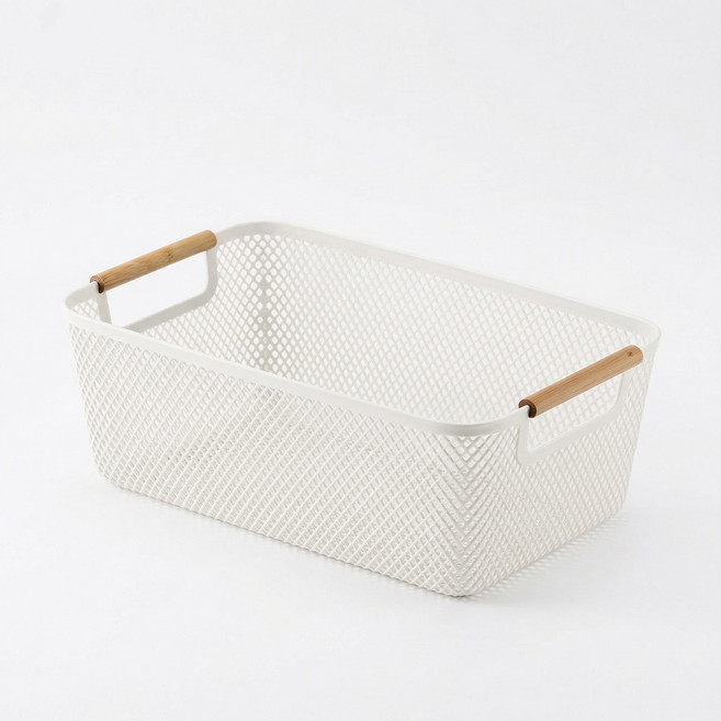 슈나온 우드 손잡이 팬트리 주방 화장대 메쉬 바구니, 1개, 화이트