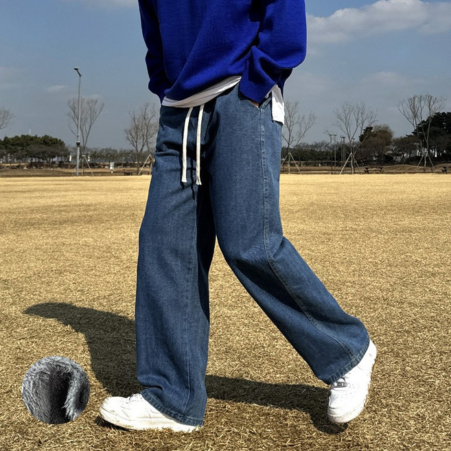 융기모 남자 남성 겨울 세미 와이드 기모 청바지 데님 빅사이즈 S~3XL
