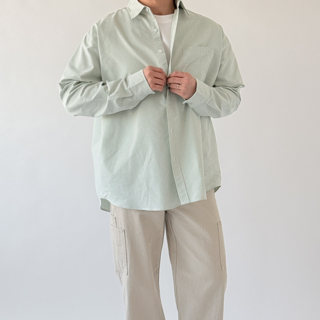남자 오버핏 옥스포드 셔츠 베이직 캐주얼 긴팔 셔츠 made in korea (9color)