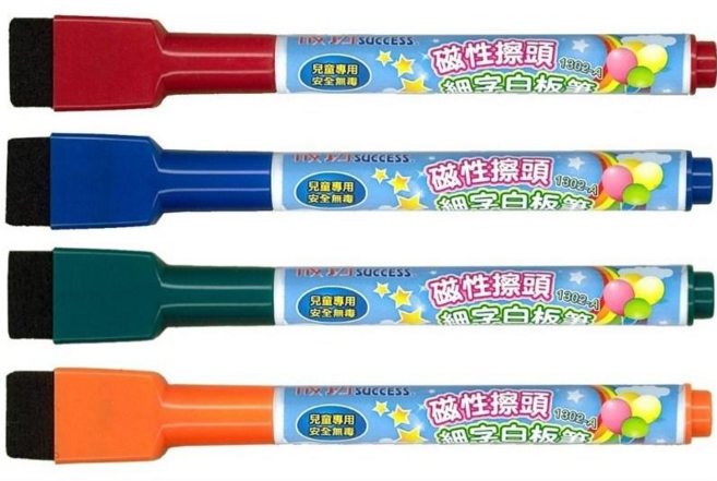 成功 SUCCESS 磁性擦頭細字白板筆1302 安全無毒附板擦磁鐵 輕鬆書寫擦拭, 紅色, 1個裝
