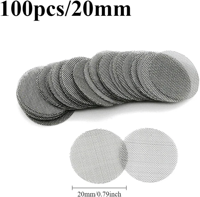 100 Pcs 스테인레스 스틸 304 흡연 파이프 필터 은빛 스크린 메쉬 그물 담배 흡연 연소 지원 악세사리, 01 100 Pcs for 20MM