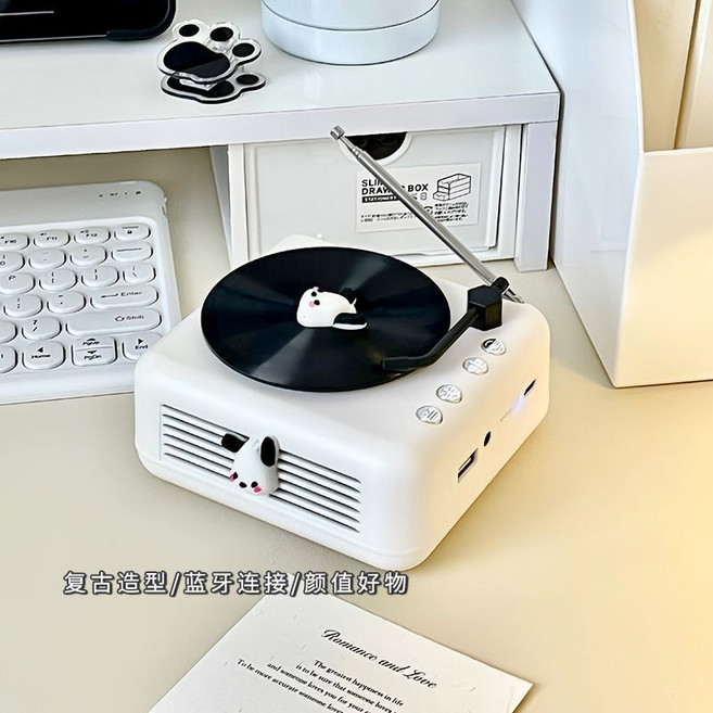 復古藍牙音箱 迷你黑膠唱片機 桌面音響, 1個, 復古音箱【無3D貼】