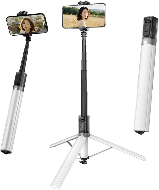 USKEYVISION 블루투스 휴대폰 삼각대 그립 핸들 사각 지지 알루미늄 합금 바디 스마트폰 / 카메라 / 고프로 삼각대 셀카봉 165cm, 1개, 흑백 이중 컬러 매칭, DP20