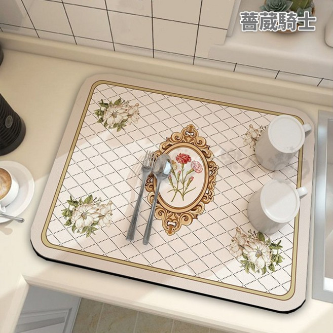 矽藻泥吸水軟墊 廚房瀝水墊 免洗隔熱墊 金框黑, 1個, 薔葳騎士