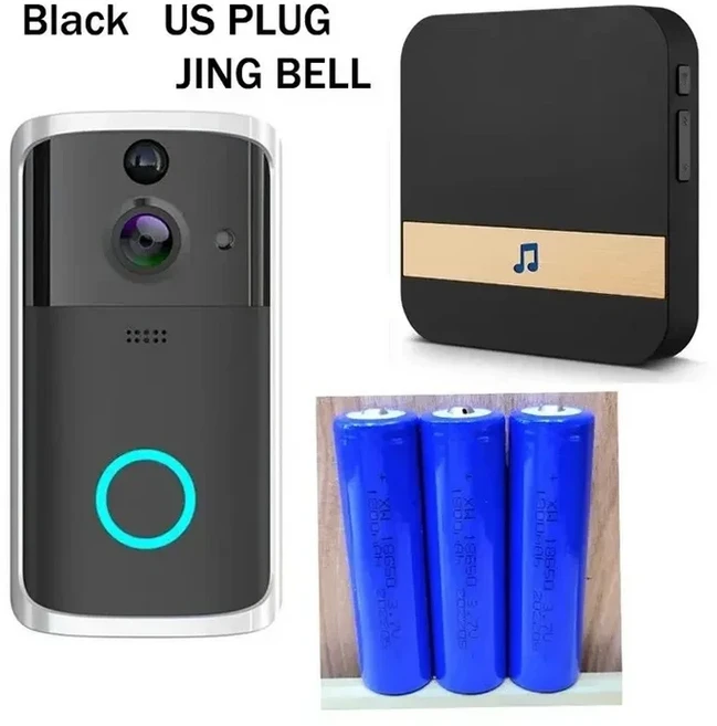 투야 카메라 와이파이 스마트 홈 비디오 문짝 벨 무선 양방향 PIR 모션 감지 보안 초인종 720P, 03 US  Black