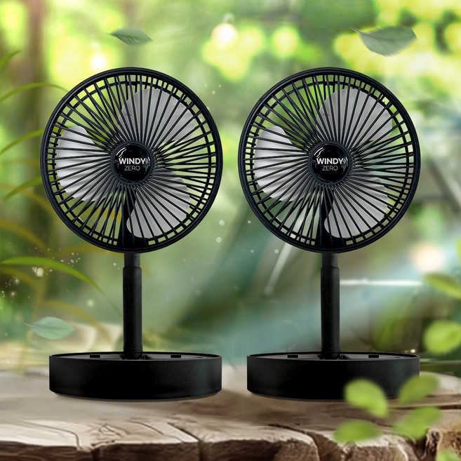 1+1 윈디제로2 접이식 무선 탁상용 선풍기 캠핑 미니 무소음 서큘레이터, 블랙+블랙
