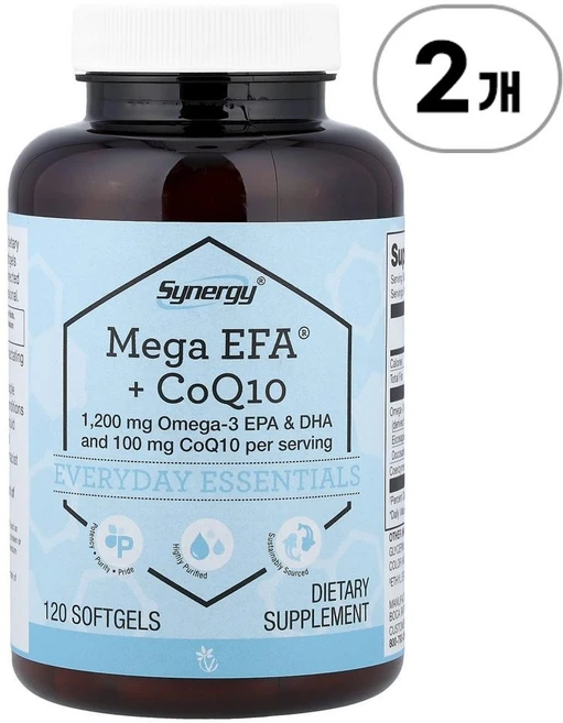 비타코스트 시너지 메가 EFA + 코큐텐 Vitacost Synergy® Mega EFA® + CoQ10 120정, 2개 - 쿠팡