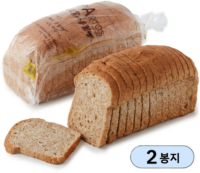 아르토스 통밀식빵 HACCP 통밀빵 샌드위치 토스트 식빵 (무방부제), 530g, 2개