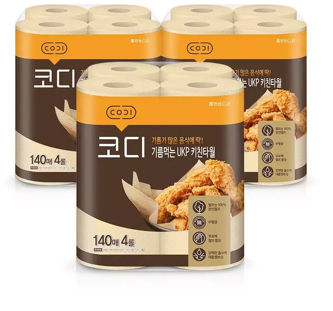 코디 기름먹는 UKP 키친타월 140매 4롤 -O_187999EA