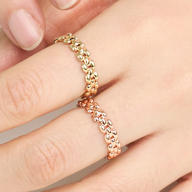 제이로사 14k 알렉스 할로우 체인 커플링 데일리 레이어드 볼륨 반지