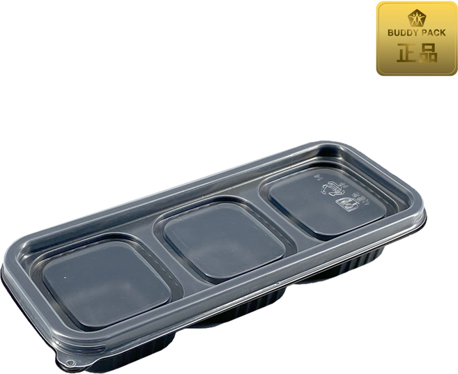 버디팩 PP 3칸 일회용소스용기 반찬용기 검정용기 M-0717-3A, 100세트, 1개
