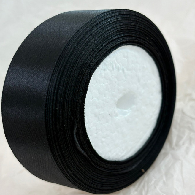 상일상회 고밀도 새틴 주자 리본 선물 케익 꽃다발 포장 끈 25mm, 펄블랙