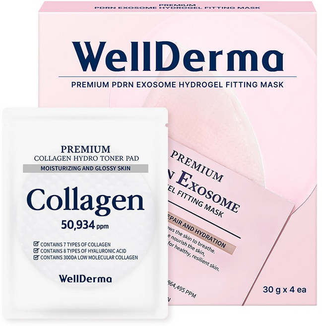 [본사공식]웰더마 PDRN 엑소좀 겔마스크 시그니처 에디션 세트 (마스크팩4 + 토너패드2 ), 1개, 6개입