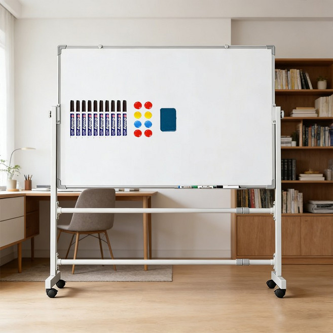 SeekFun 스탠드 화이트보드 이동식 양면 자석 칠판 높이조절 각도조절 가능 집공 학원 사무실 대형 1200mm 1500mm, 화이트