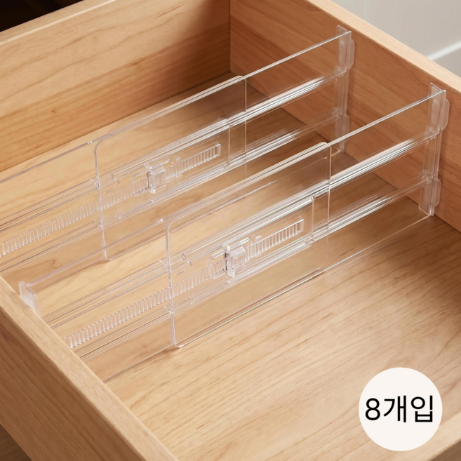 Vtopmart 대용도 서랍장용 정리 조절 칸막이 높은형 플라스틱, 8, 투명