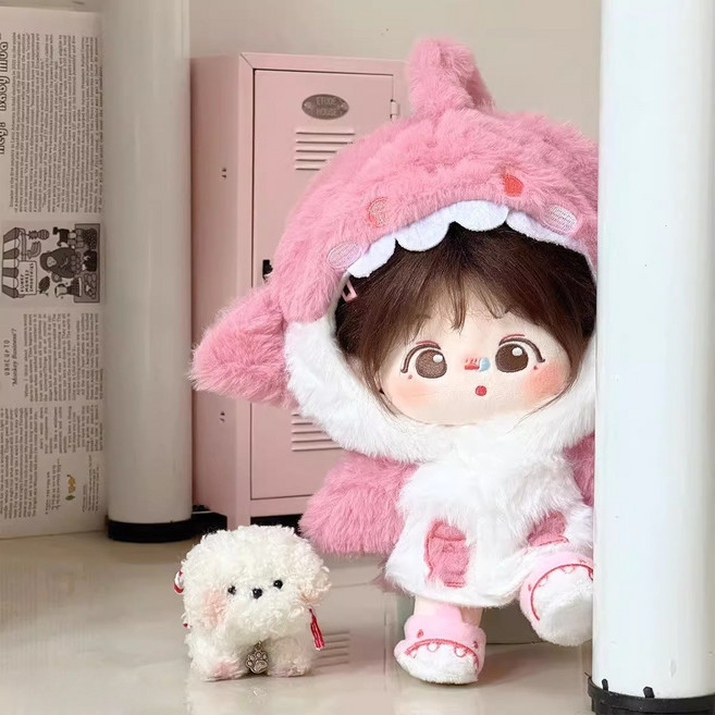 비비드칙 귀여운 상어 솜인형옷 2종 세트, 핑크(신발 포함), 1세트, 20cm