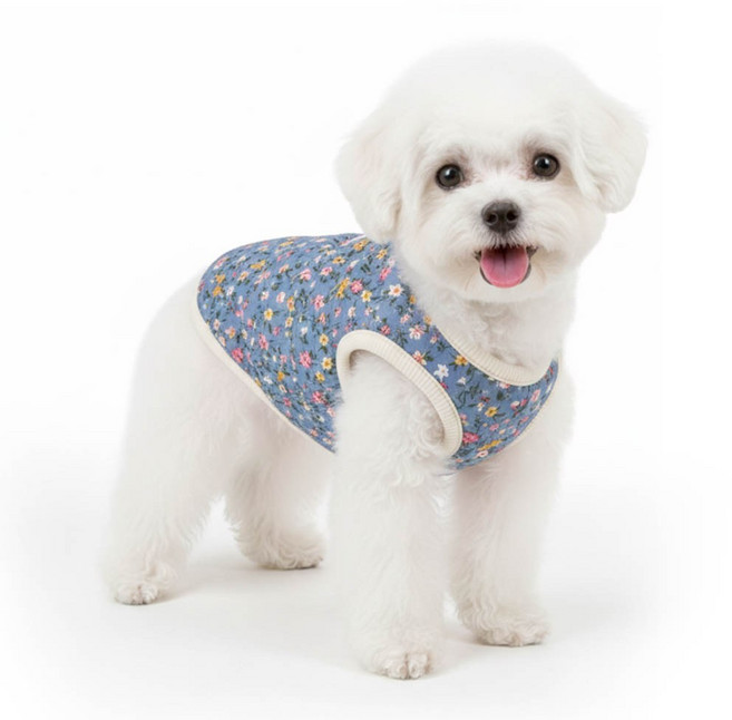 견행묘행 강아지 김장 조끼 꽃무늬 겨울옷, 핑크, 1개