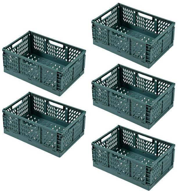 굿아이템 접이식 펜트리 수납 정리함 소품 플라스틱 리빙 폴딩 박스, 딥그린, 5개