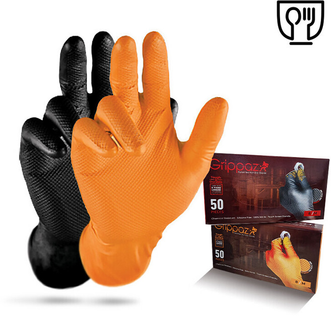 그립파즈 246 다용도 일회용 장갑 (50매) 식품용 고무장갑 자동차정비 세차 청소 미용 염색장갑 7.5g의 질기고 두꺼운 논슬립 니트릴 장갑 파우더 FREE, 블랙, 대(L), 1개