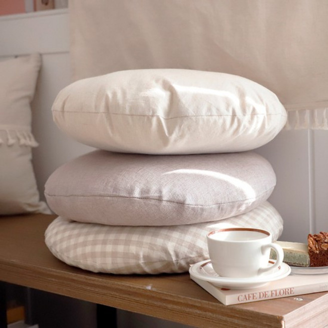 까사베르데 방석솜포함 인테리어/카페/좌식방석 내추럴 린넨 원형방석 모음 3color