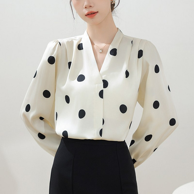 에버리씽 여성 우아한 땡땡이 도트 긴팔 셔츠 블라우스 B8791