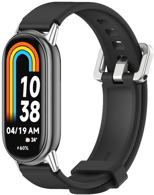 브롬핏 샤오미 스마트밴드10 / 9 / 8 호환 끈적임 없는 TPU 스트랩 미밴드10 9 8 실리콘 컬러 밴드, 스포츠스트랩, 실버-블랙, 1개