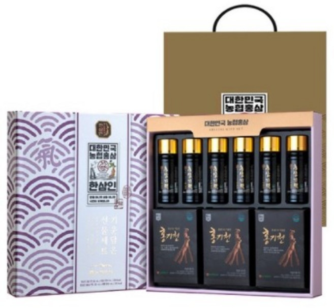 한삼인 기운담은 선물세트 + 쇼핑백, 홍기천 50ml x15포 + 홍삼기력 100ml x6병, 2세트