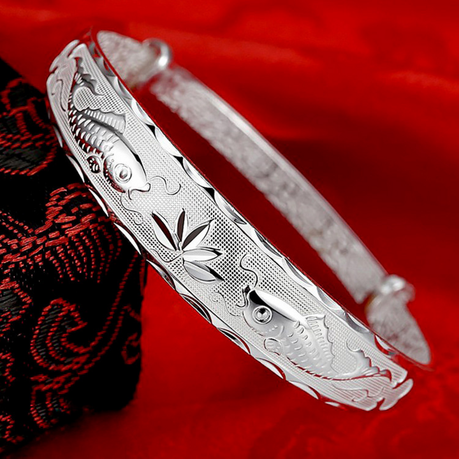 연꽃 뱅글 팔찌 물고기 오픈형 재물운 행운 잉어 은장 앤틱 by 선연주