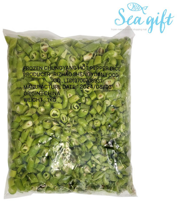[씨기프트]냉동 청양고추 슬라이스 10kg(1kg X 10팩) 매운고추 땡초 손질 간편 채소 업소용, 10개, 1kg