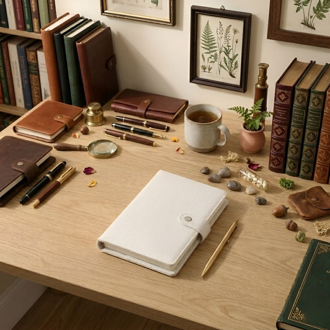 린넨 패브릭 북커버 단추형 다이어리 노트 커버, 1개, 화이트