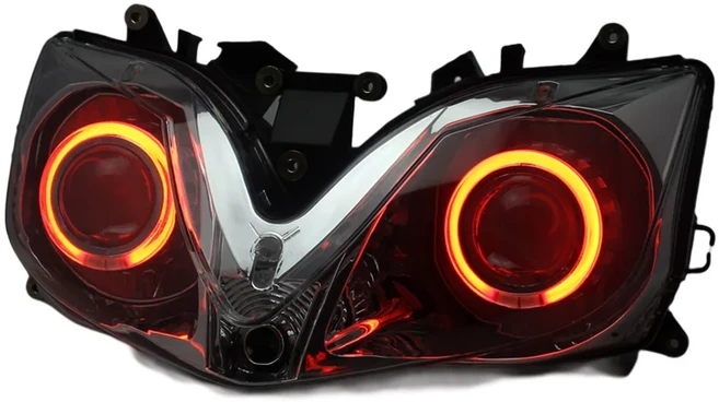 오토바이 맞춤형 엔젤 아이즈 LED 헤드라이트 어셈블리 HID 프로젝터 제논 혼다 CBR 600 F4i 2001-07, 04 빨간색