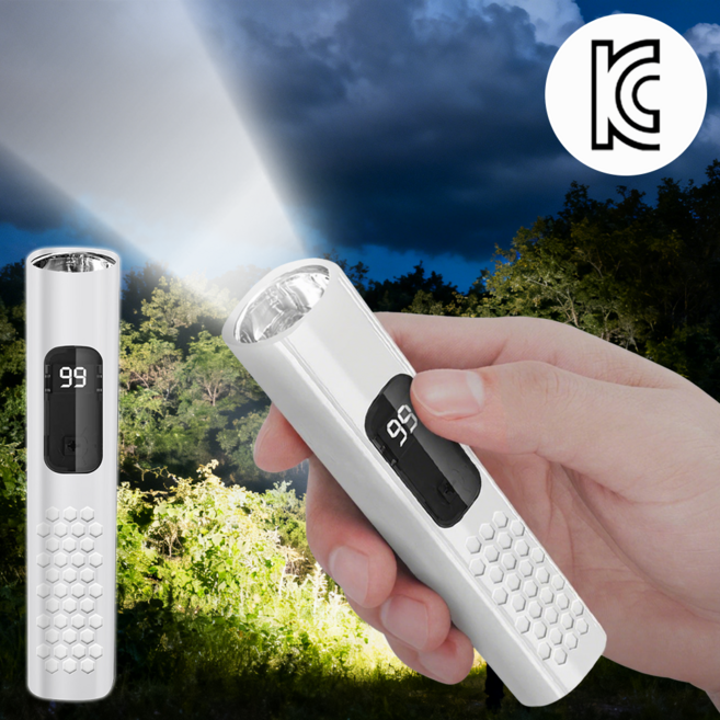 Eclairex 초경량 후레쉬 액정화면 표시 led 충전식 손전등, 흰색, 1개