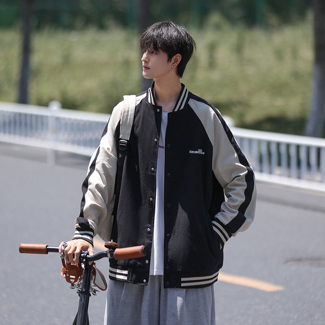 남성용 야구점퍼 오버사이즈 야구 점퍼 봄가을 트렌드 루즈핏 남자 점퍼 코트 간절기 남성 아우터 YJW