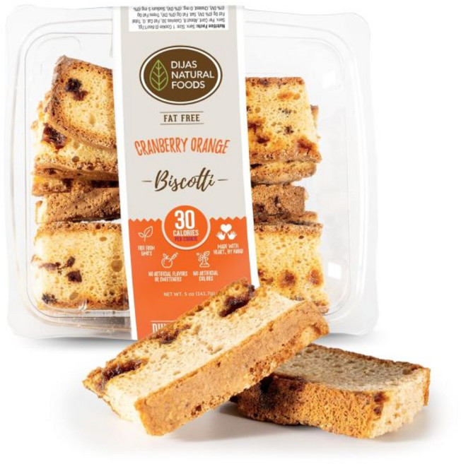 Dijas Natural Food 쿠키 과자 디자스 내추럴 푸드 바삭한 무지방 비스코티 없는 재료 맛있는 저칼로리 간식 5온스 피스타치오, 크랜베리 오렌지