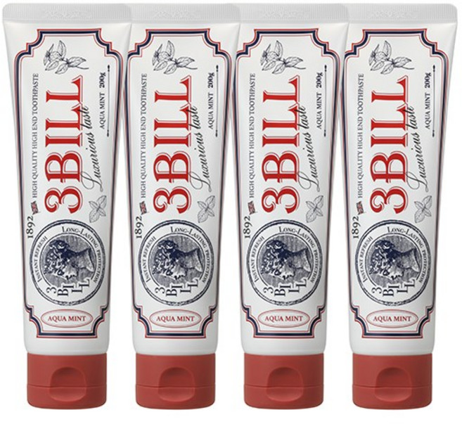 [고불소 1450ppm 강력구취]쓰리빌 하이앤드 고불소치약 구취케어 치약 아쿠아민트향, 4개, 200g