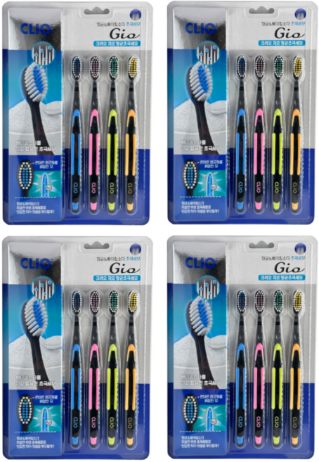 크리오/클리오 지오 Gio 향균&베이킹소다 초극세모 칫솔 4입X4팩 총16개 (신형), 4개입, 4개