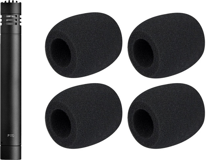 SOULWIT 마이크 팝 필터-호환 AKG P170 펜슬 콘덴서용 마이크 커버 윈드스크린 폼, 4개, Black