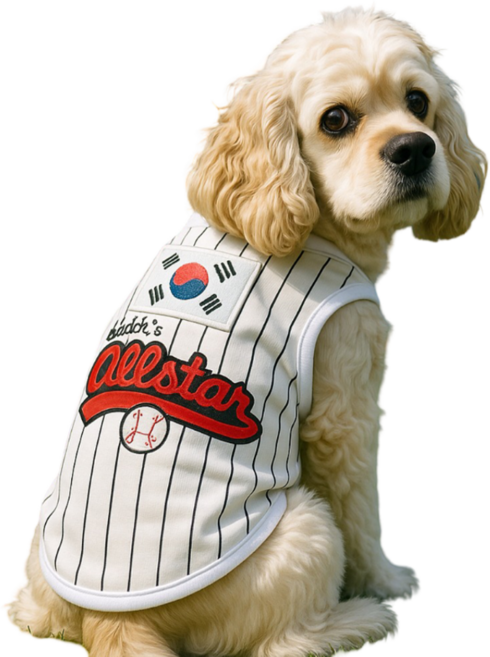 카라몰리 강아지 옷 야구 유니폼 티셔츠 반려동물, 화이트 줄무늬, 1개