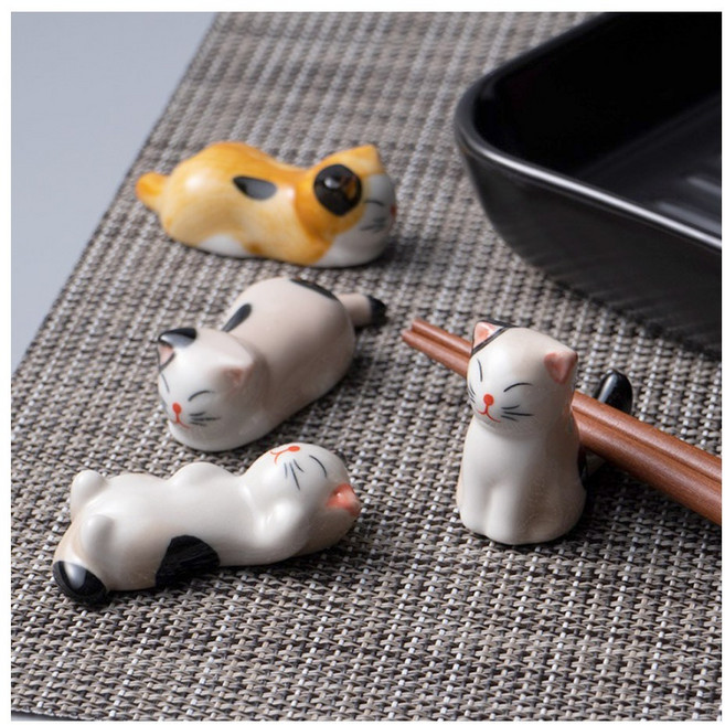 고양이 수저 받침대 펜 숟가락 젓가릭 홀더 3개 1세트, 회색고양이세트, 1개