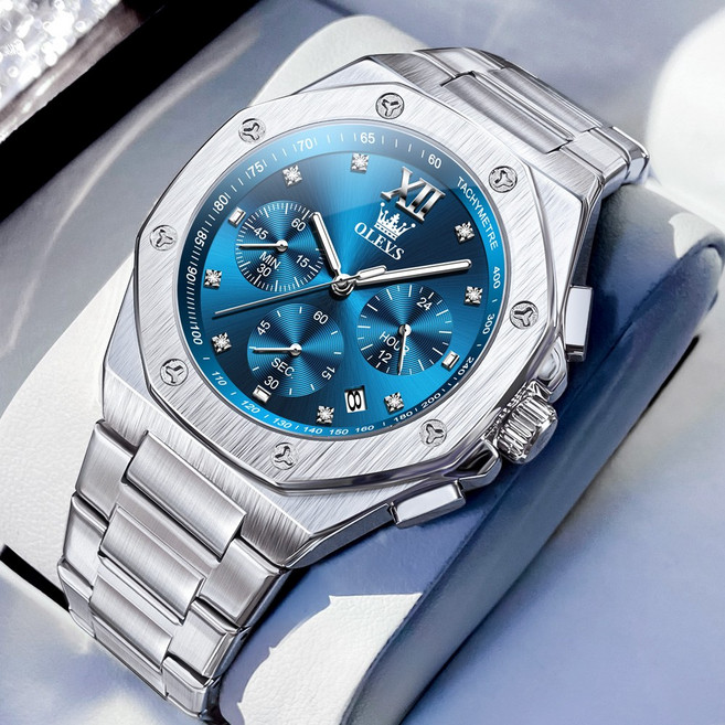 OLEVS 남자손목시계 정품 쿼츠 럭셔리 명품 워터프루프 야광 다기능 메탈 패션 남성시계