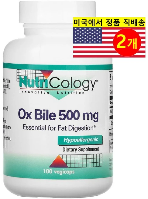 Nutricology 뉴트리콜로지 다이제스티브 옥스 바일 Ox Bile 500mg 100정, 2개 - 쿠팡
