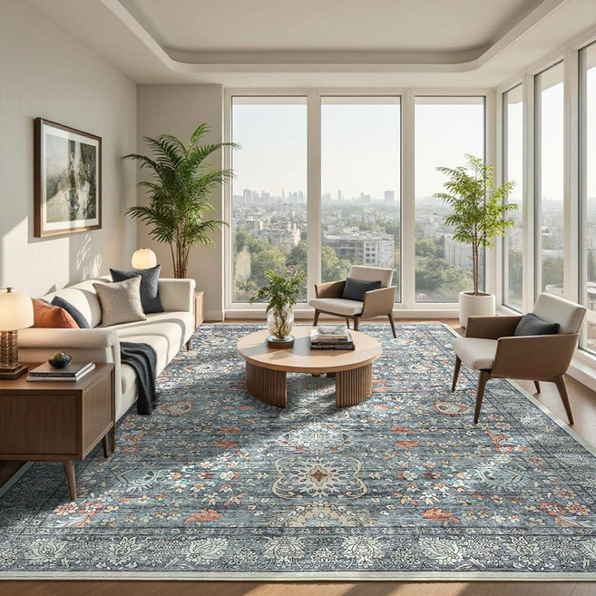 Goideal Washable Rug 2x3 Vintage Area Rugs Non Slip Indoor Low Pile Carpet with Rubber Backing f, 그레이 & 러스트