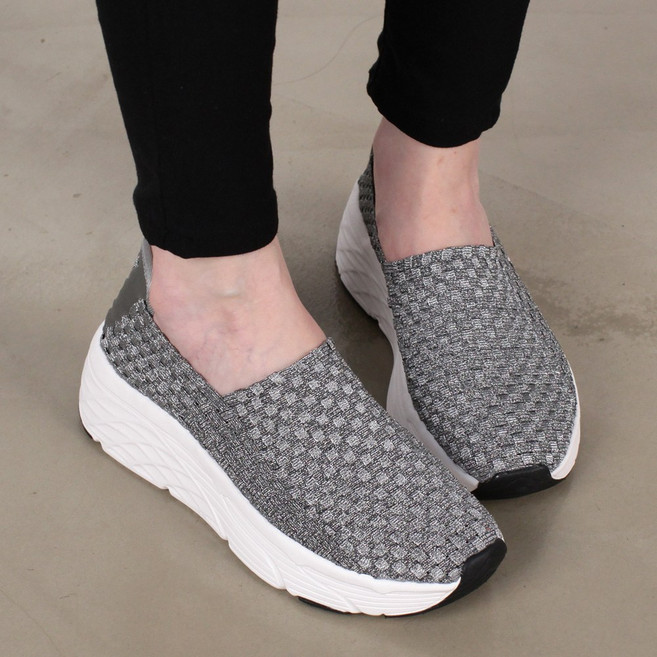 CNJF 펄 밴딩 여성 우븐슈즈 슬립온 로퍼 단화 발편한 쿠션 스니커즈 메쉬 여자