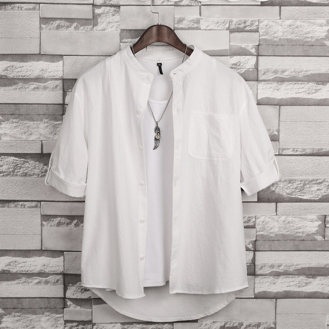 【棉麻透氣】男士襯衫 休閒襯衫 七分袖襯衫 五分袖襯衫 立領襯衫 大碼襯衫 夏季薄款 寬鬆透氣 潮流百搭 商務休閒兩穿