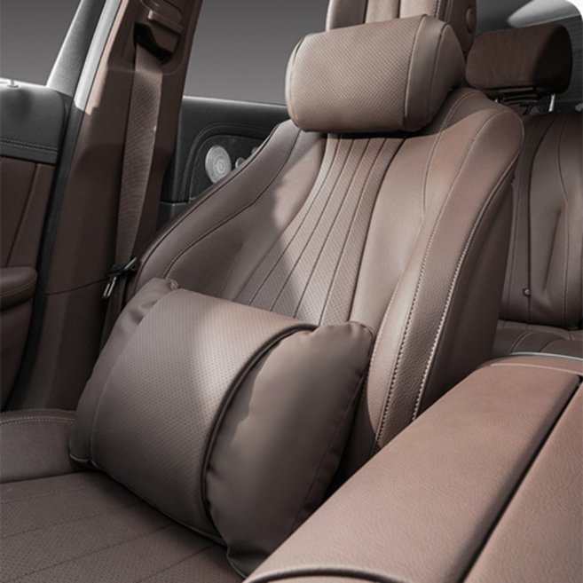 아망디에 프리미엄 차량용 헤드레스트 목쿠션 허리쿠션 등받이쿠션 세트, 1세트, 다크브라운