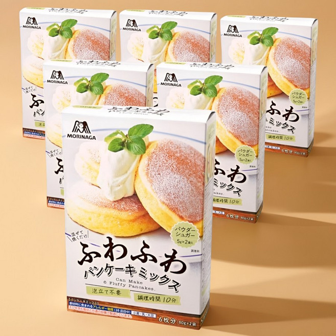 일본 모리나가 푹신푹신 팬케이크 믹스 170g 설탕 파우더 포함 x6팩 세트