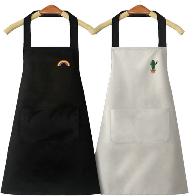 1+1 방수 앞치마 세트 예쁜 h형 롱 압치마 업소용 식당 주방용 빅사이즈 미용 어린이집 바리스타 카페용, R59007I(블랙+화이트, 1세트