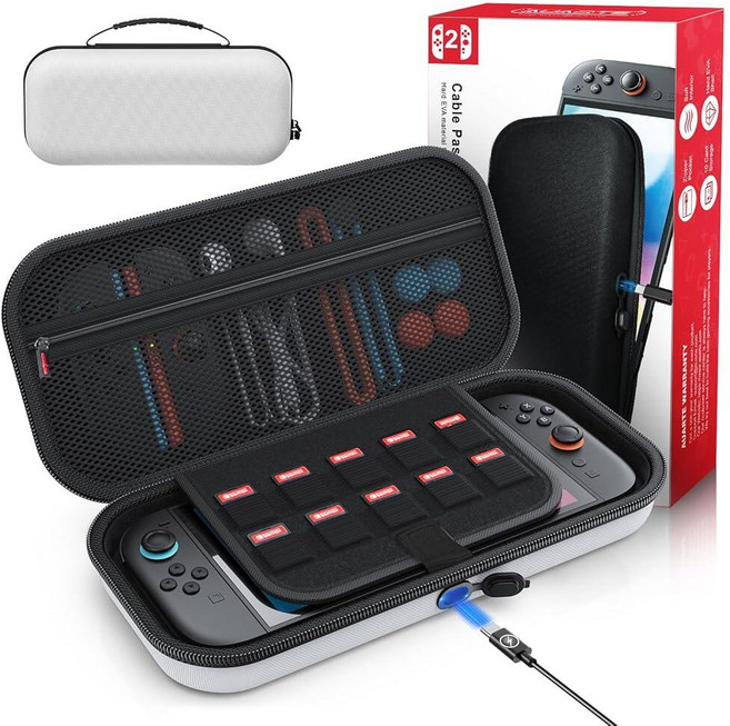 Auarte [Charge Inside] Switch 2 Carrying Case for Nintendo Console 2025 / Original/Switch OLED Sl, 화이트