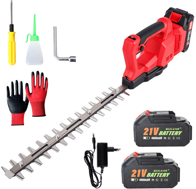 SHILONG 충전식 녹색 울타리 가지치기기 야외 가정용 전동 제초 가위, 1세트